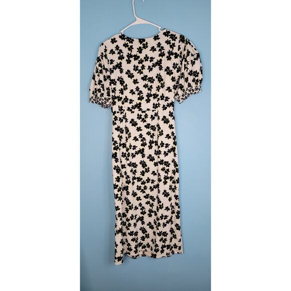 Love Whit Floral Print Puff Sleeve Midi Wrap Dress Feminine Sexy Night Out Sz L - Picture 13 of 14